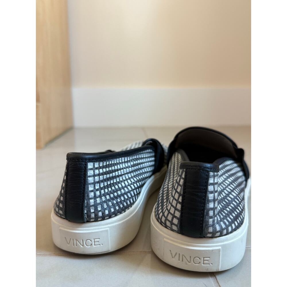 VINCE. Blair black white checkered leather slip on skater platform sneaker shoe - Picture 7 of 9